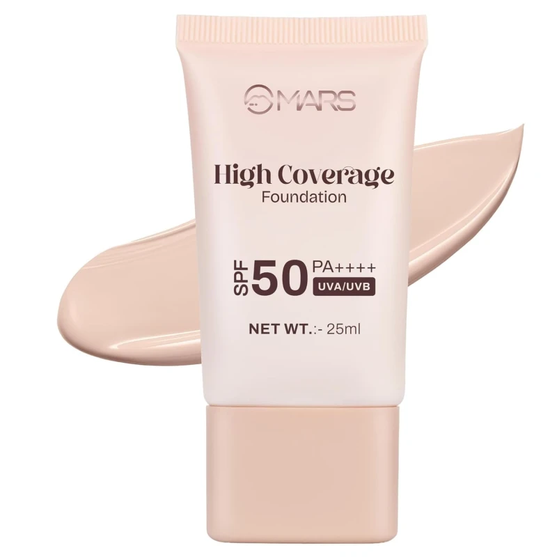 MARS SPF50 PA++++ High Coverage Foundation (25ml) (01-IVORY GLOW) | Blemish Free & Easy to Blend Foundation for Makeup Makeup