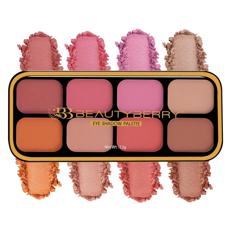 Beauty Berry Matte Eyeshadow & Blusher Palette | 8 Highly Pigmented & Blendable Shades | One Swipe Application, Lightweight & Long Wearing Eyeshadow Palette for Eye Makeup (Shade - 02) Makeup