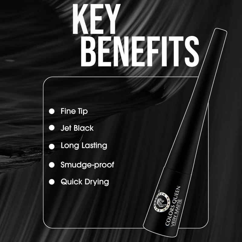 COLORS QUEEN Very Matte Eyeliner | Quick Drying, Long Lasting Liquid Eyeliner | Fine Tip for Precise Application | Smudge Proof, Waterproof for Eye Makeup (Black, 5ml) Makeup