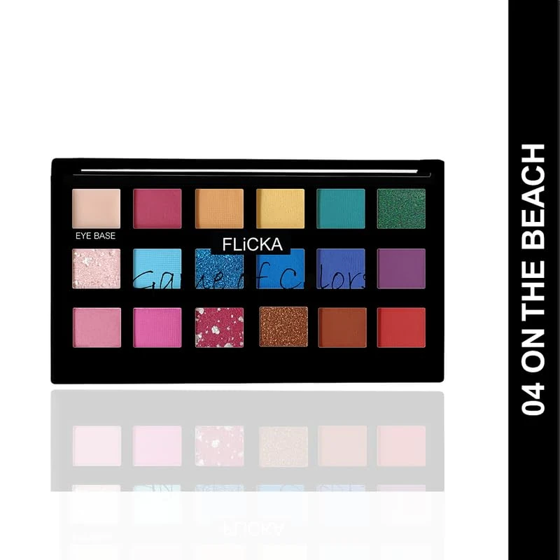 FLiCKA Game Of Colors Makeup Eyeshadow Palette| Matte & Shimmery Finish, Smudge Proof, Crease Proof & Smear Proof| Highly Pigmented & Easy To Blend, 04 On The Beach, 18g (Multicolor) Makeup