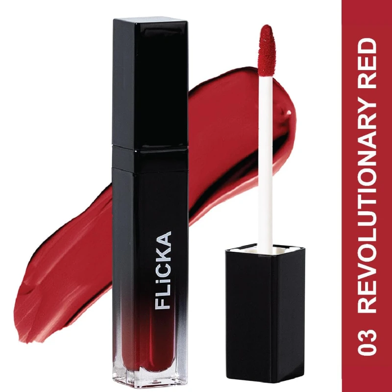 FLiCKA Set and Attack Liquid Matte Lipstick For Women| Transfer Proof, Smudge Proof, Non-Sticky, Creamy Lightweight Lipstick For Women, 03 Revolutionary Red, 7ml Makeup