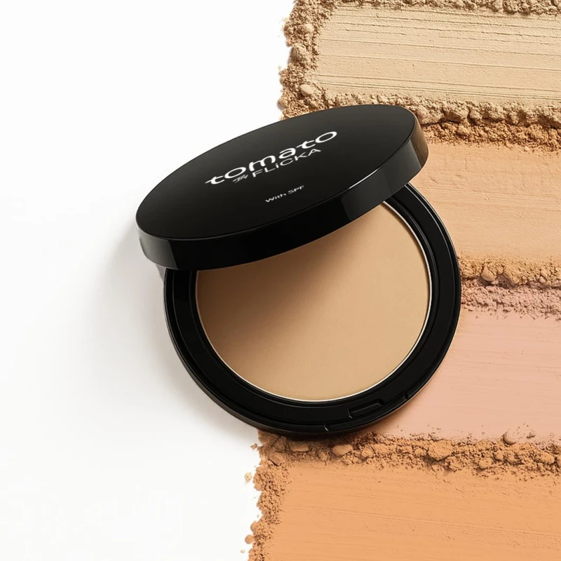 FLiCKA Tomato Compact Powder For Oil-Free, Matte Finish, Lightweight, Lasts up-to 8hrs | Enriched with SPF, Suitable For All Skin Types| 02 Beige, 9g Makeup