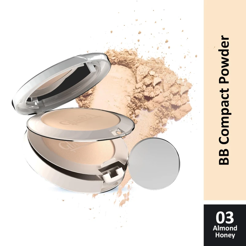 Glam21 BB Powder 2-in-1 Compact Powder Matte Finish & Oil Free | Matte & Shimmer Shades | Instant Weightless Finish Look | Long-lasting | Poreless Soft Skin | 20gm, Almond Honey-03 Makeup