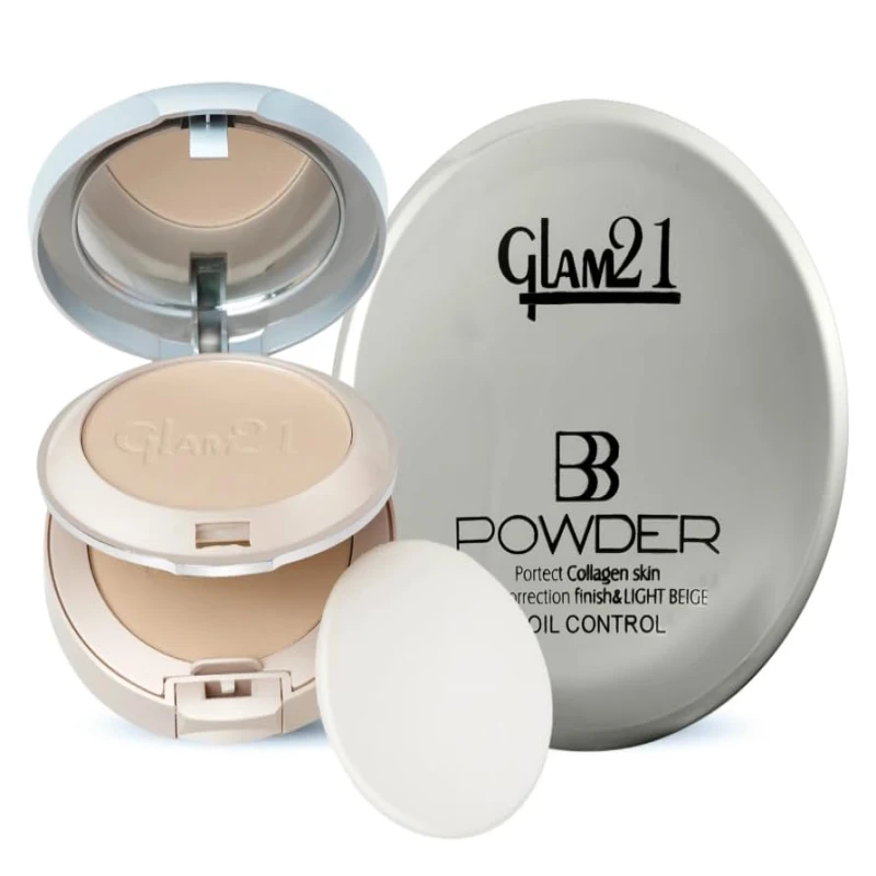 Glam21 BB Powder 2-in-1 Compact Powder Matte Finish & Oil Free | Matte & Shimmer Shades | Instant Weightless Finish Look | Long-lasting | Poreless Soft Skin | 20gm, Cashew Makeup