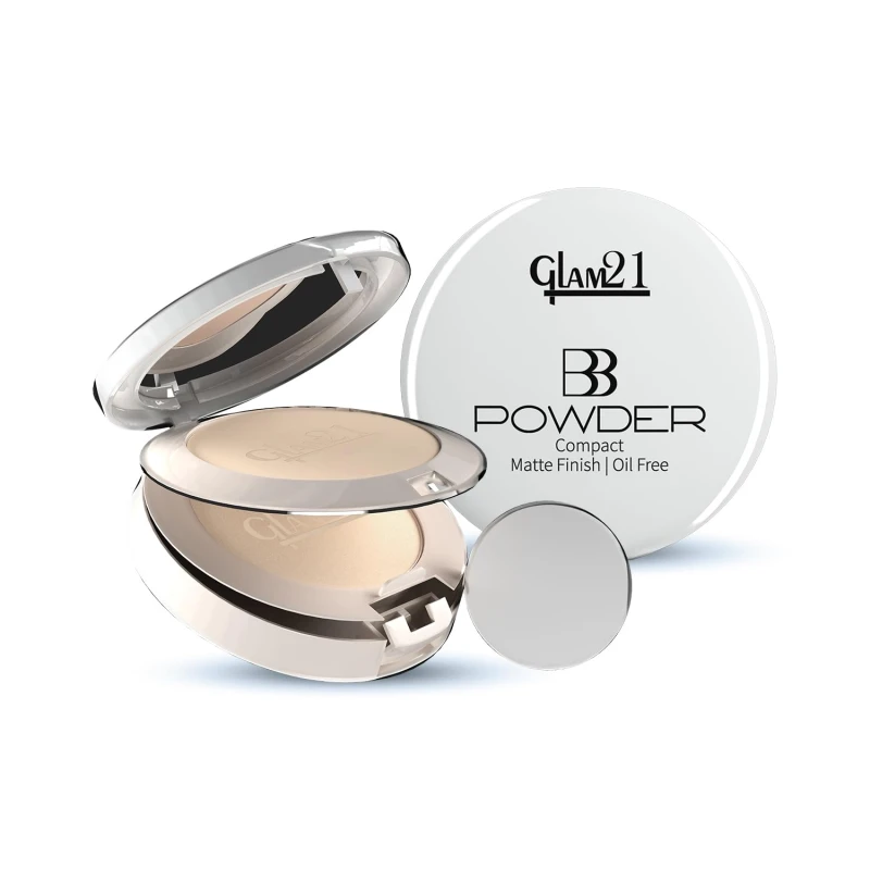 Glam21 BB Powder 2-in-1 Compact Powder Matte Finish & Oil Free | Matte & Shimmer Shades | Instant Weightless Finish Look | Long-lasting | Poreless Soft Skin | 20gm, Light-01 Makeup