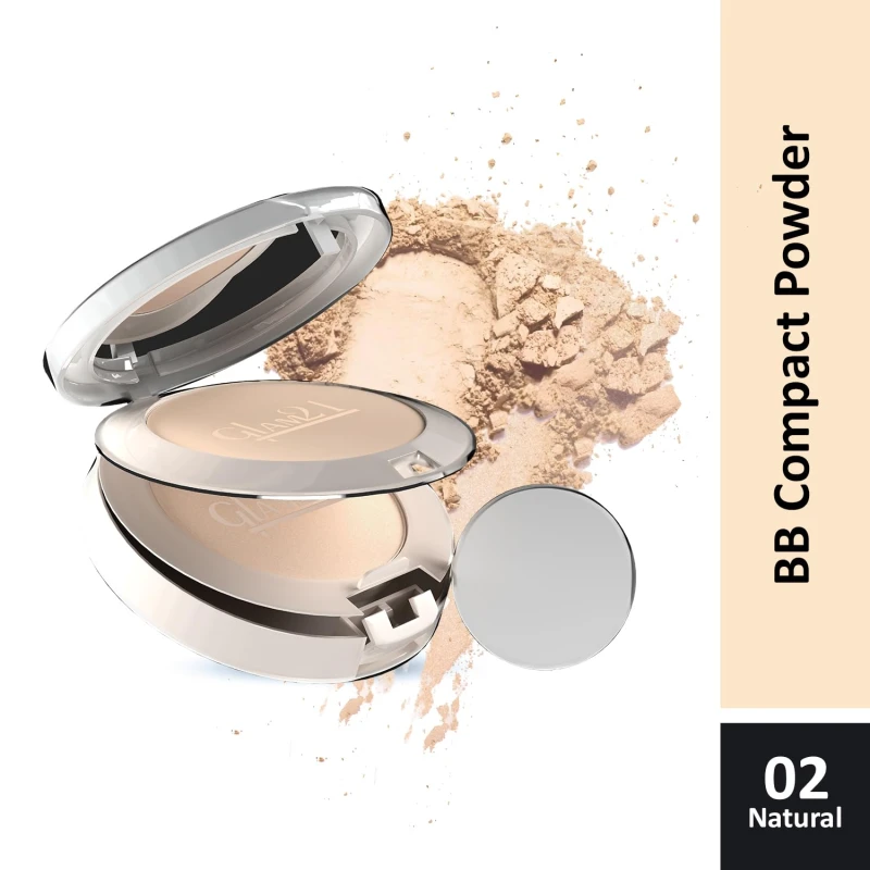 Glam21 BB Powder 2-in-1 Compact Powder Matte Finish & Oil Free | Matte & Shimmer Shades | Instant Weightless Finish Look | Long-lasting | Poreless Soft Skin | 20gm, Natural-02 Makeup