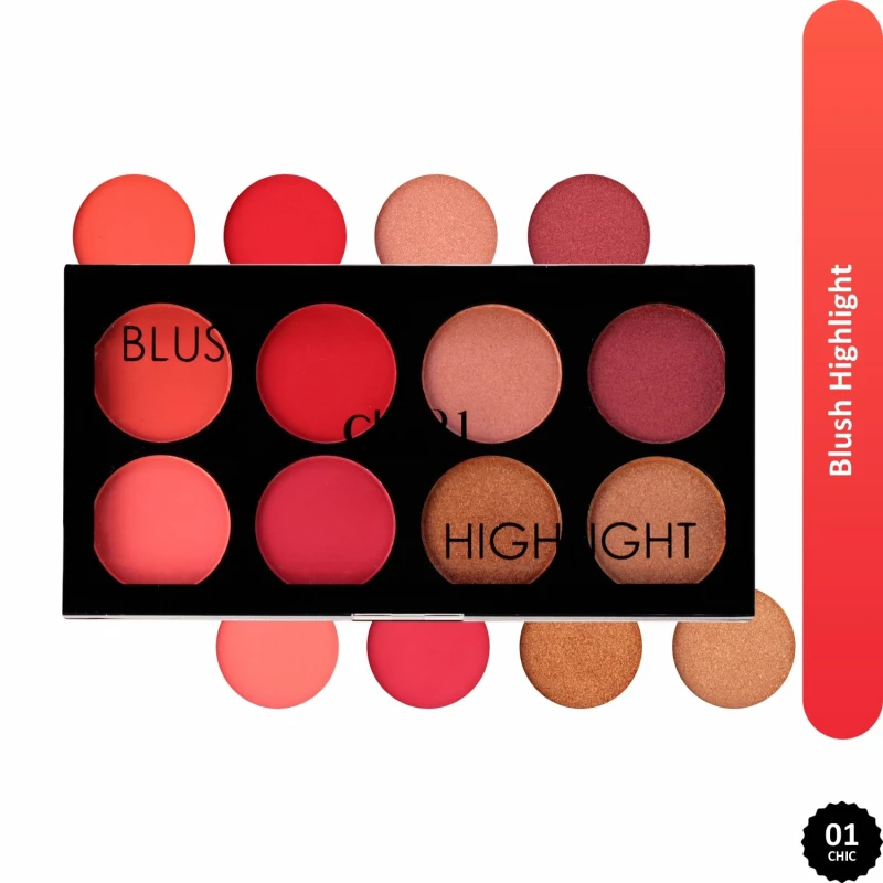 Glam21 Blush & Highlighter Palette|Silky Smooth Pigments for Long-Lasting Shimmer Glow | Buildable Radiance | Lightweight & Blendable Formula | Suitable for All Indian Skin Tones | 21.5 gm - Chic -01 Makeup