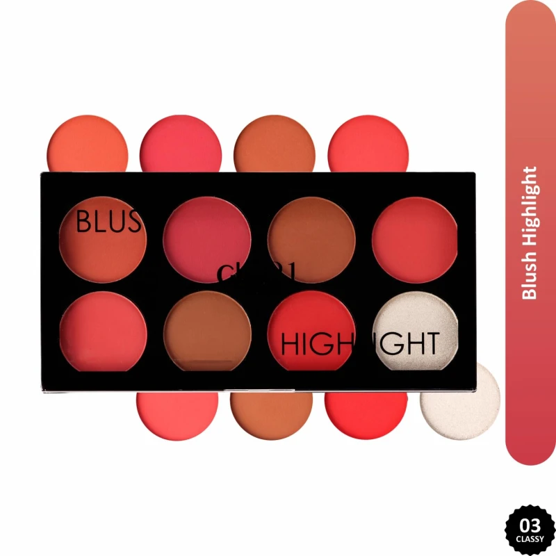 Glam21 Blush & Highlighter Palette|Silky Smooth Pigments for Long-Lasting Shimmer Glow | Buildable Radiance | Lightweight & Blendable Formula | Suitable for All Indian Skin Tones | 21.5 gm - Classy-03 Makeup