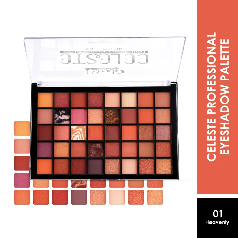 Glam21 Celeste Professional Eyeshadow Palette | All-in-One Eyeshadow Palette & Highly Pigmented | 40 Selected Shades| Matte & Shimmer Shades - 50gm | Heavenly-01 Makeup