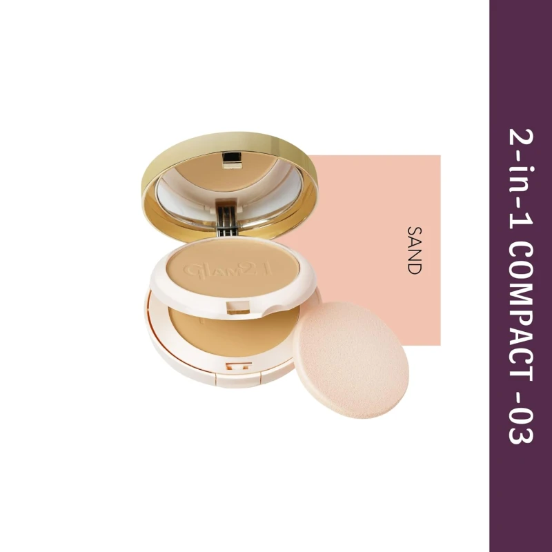 Glam21 Match Perfection Multi-Mineral 2-in-1 Compact Powder| Instant Glow Oil Free Velvety Formulation | Longlasting Matte Finish| Sand-03 Makeup