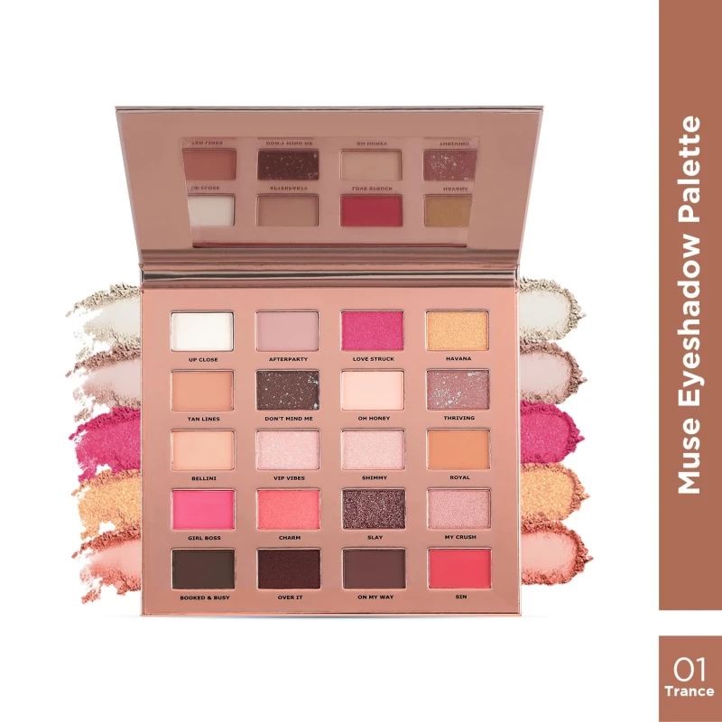 Glam21 Muse Eyeshadow Palette | Highly Pigmented |20 Selected Shades| Highly Pigmented Matte& Shimmer | Long-Lasting, Crease-Free Formula Shades | Professional & Everyday Eye Makeup- 30gm 01- Trance Makeup