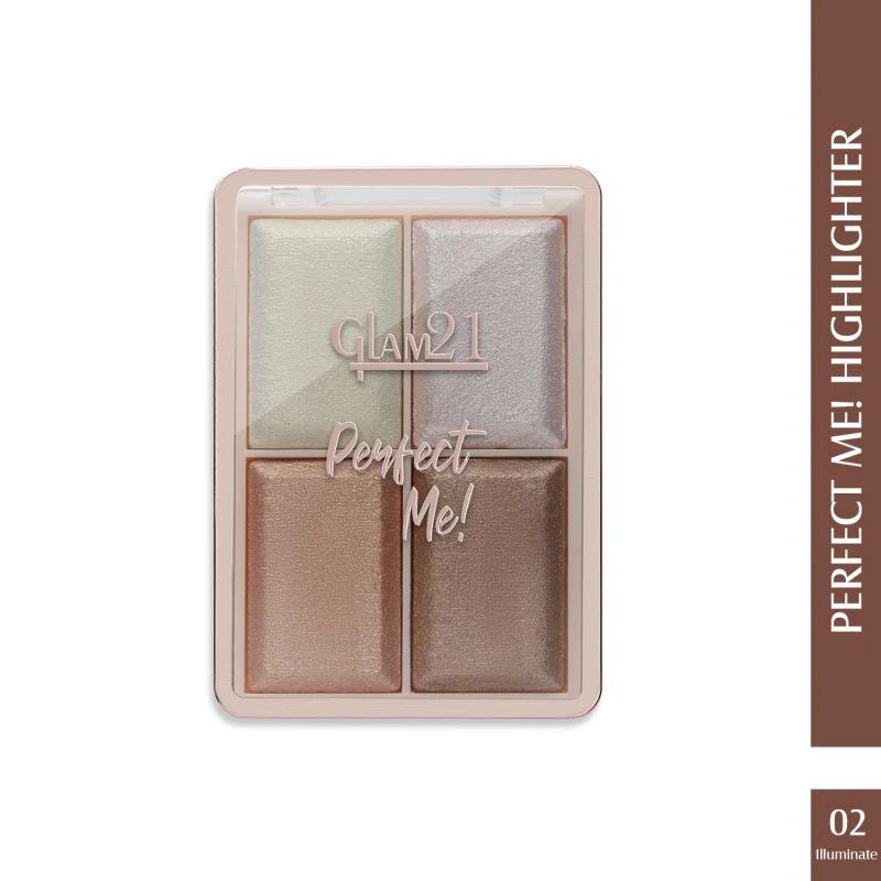 Glam21 Perfect Me! Highlighter Palette |Ultimate Shimmer Formulations |Highly-Pigmented Powder Highlighter With Easy-To-Blend Formula |Weightless Longlasting Illuminating Glow Face Kit| 6gm (Shade-02) Makeup