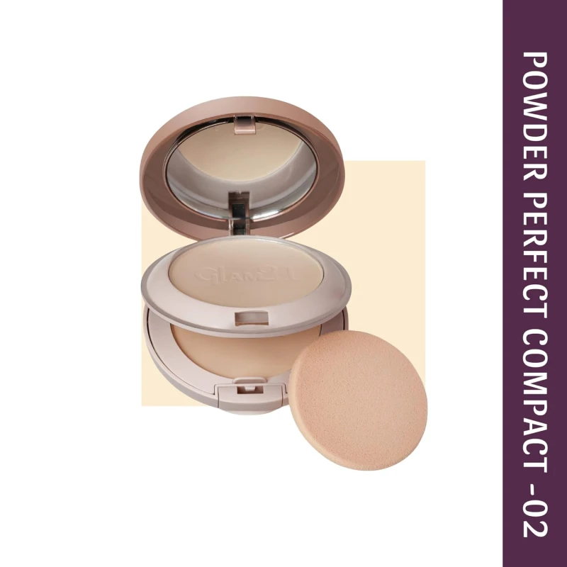 Glam21 Powder Perfect Complexion 2-in-1 Compact 24gm with Oil Control formula | Sweatproof | Flowy Matte Finish | Classic Ivory-02 Makeup