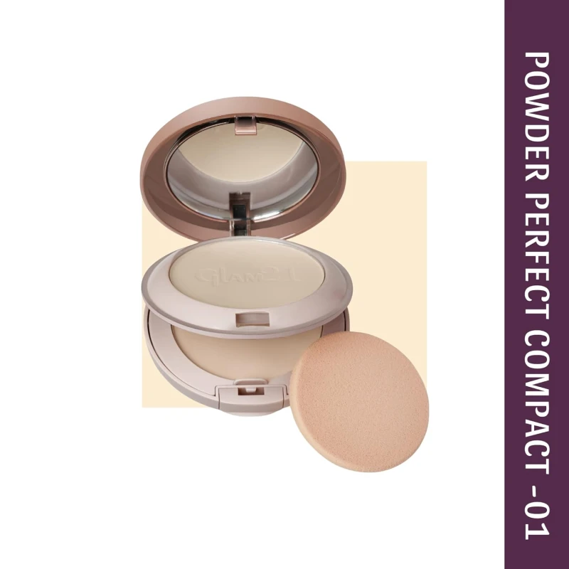 Glam21 Powder Perfect Complexion 2-in-1 Compact 24gm with Oil Control formula | Sweatproof | Flowy Matte Finish | Warm Beige-01 Makeup