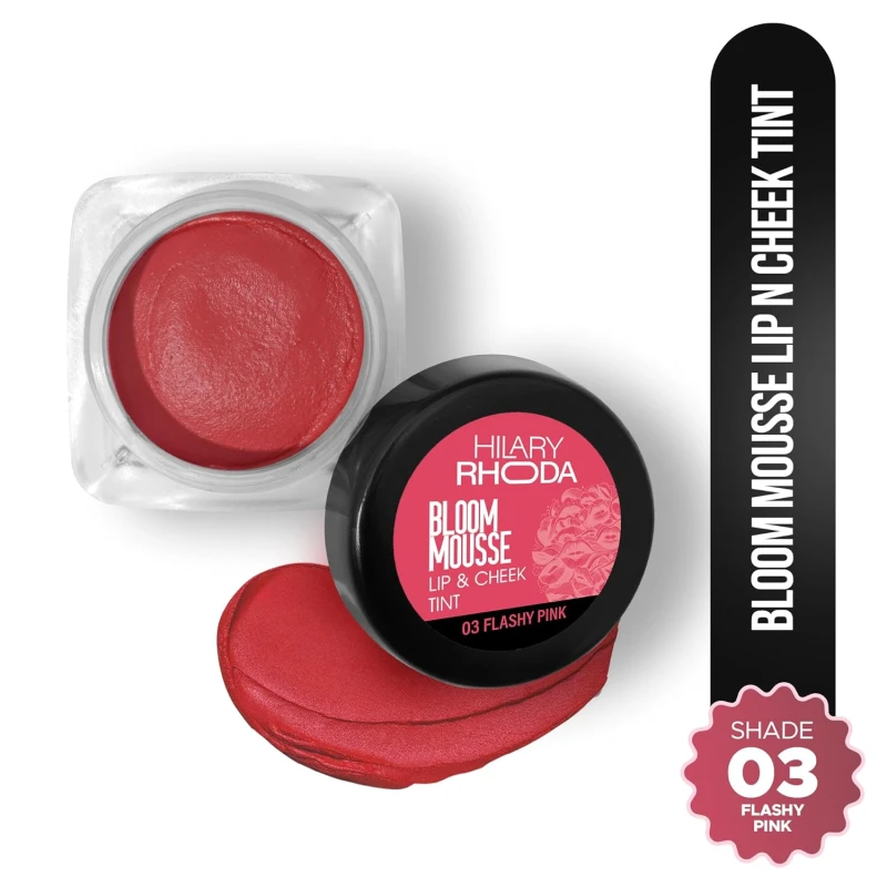 Hilary Rhoda Bloom Mousse Lip N Cheek Tint | Waterproof & Smudge-Proof | 12-Hour Stay | Non-Drying Formula | Mousse Texture | Matte Finish - 6g (Flashy Pink - Shade 03) Makeup