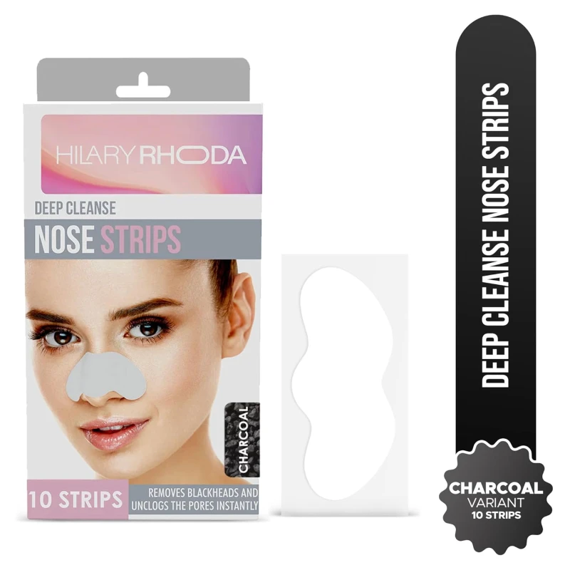 Hilary Rhoda Charcoal Nose Strips Pack of 10 Strips for Blackhead & Whitehead Remover | Deep Cleansing Pore Strips for Nose | Oil Control Formula (Charcoal - Shade 01) Makeup