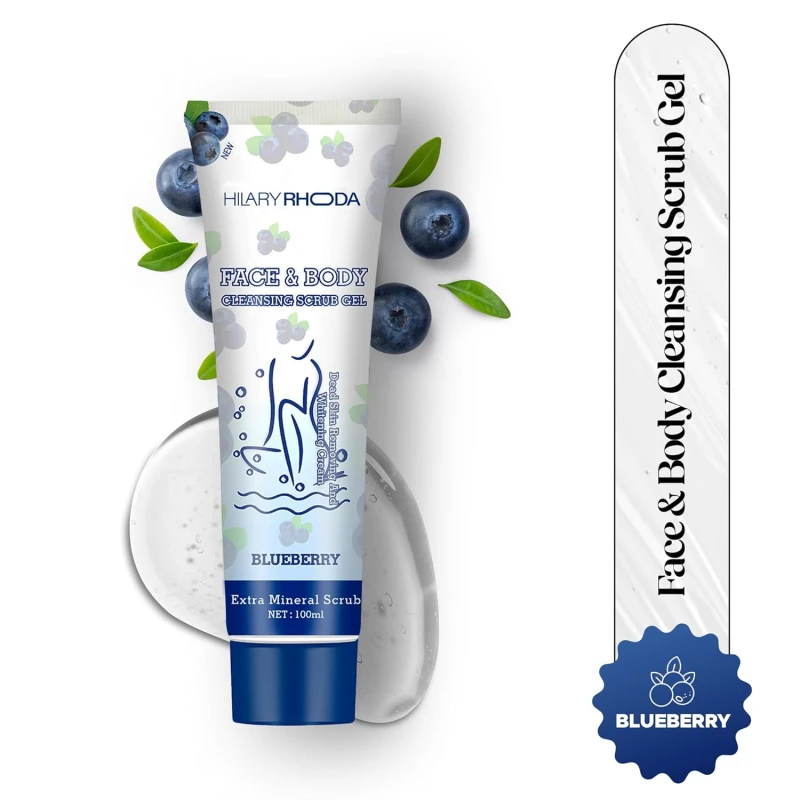 Hilary Rhoda Face & Body Cleansing Scrub Gel | Dead Skin Removing Cleansing Scrub Gel | Gently Exfoliates Skin Cells | Removes Dirt & Oil | 100ml (Blueberry -Shade 01) Makeup