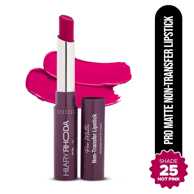 Hilary Rhoda Pro Matte Non-Transfer Lipstick | Waterproof & Non-Transfer Lipstick | 12-Hour Long Stay | Smudge-Proof | Highly Pigmented Matte Finish Lipstick | 2g (Hot Pink - Shade 25) Makeup