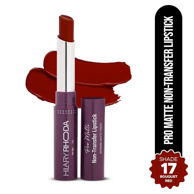 Hilary Rhoda Pro Matte Non-Transfer Lipstick | Waterproof & Smudge-Proof | 12-Hour Long Stay | 24 Shades Available | Highly Pigmented Matte Finish Lipstick | 2g - (Bouquet Red | Shade 17) Makeup