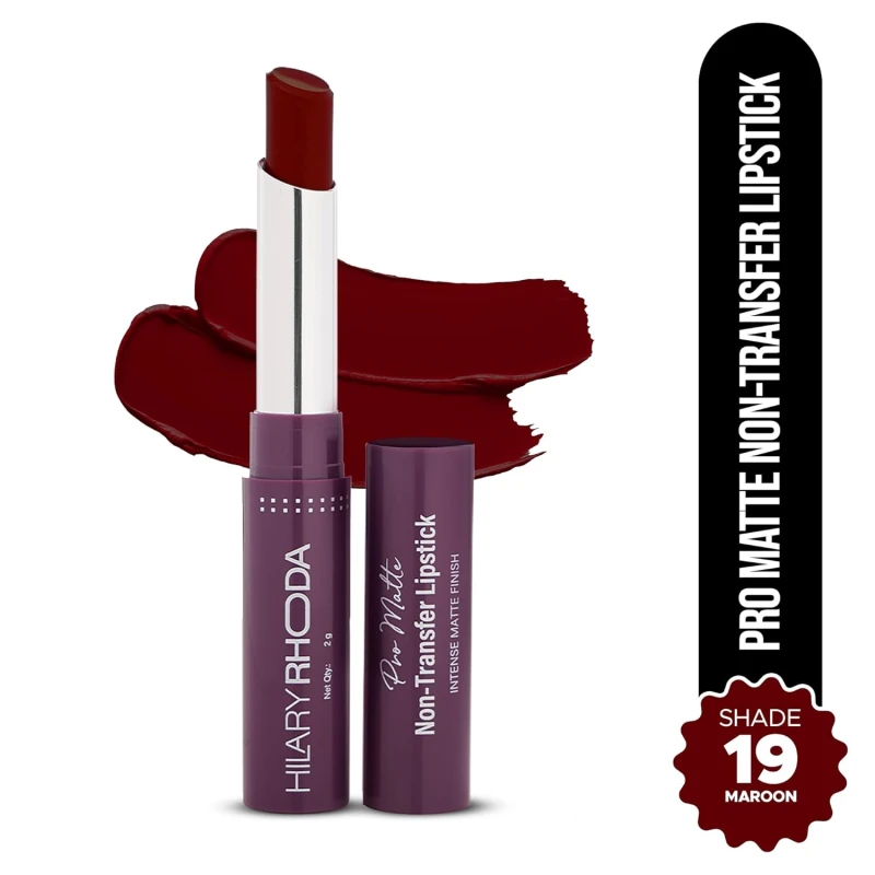 Hilary Rhoda Pro Matte Non-Transfer Lipstick | Waterproof & Smudge-Proof | 12-Hour Long Stay | 24 Shades Available | Highly Pigmented Matte Finish Lipstick | 2g - (Maroon | Shade 19) Makeup