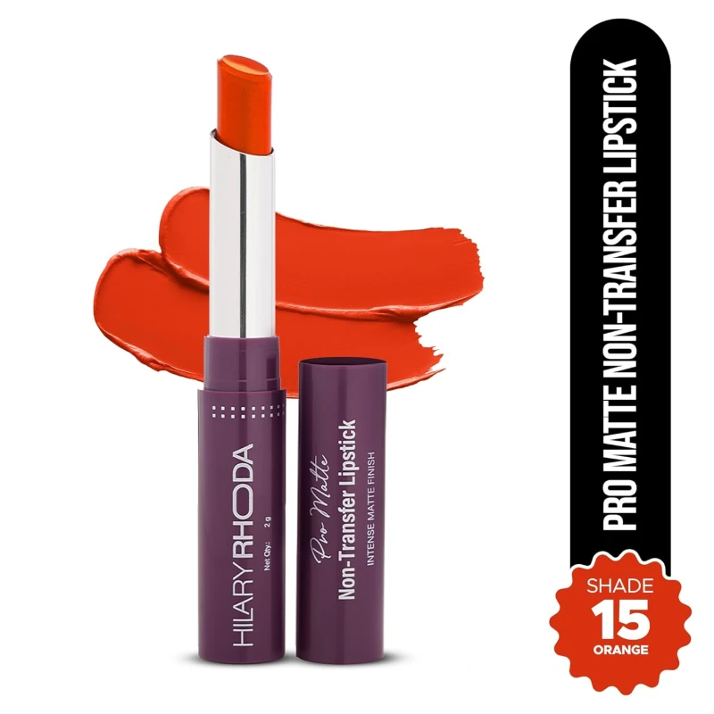 Hilary Rhoda Pro Matte Non-Transfer Lipstick | Waterproof & Smudge-Proof | 12-Hour Long Stay | 24 Shades Available | Highly Pigmented Matte Finish Lipstick | 2g - (Orange | Shade 15) Makeup
