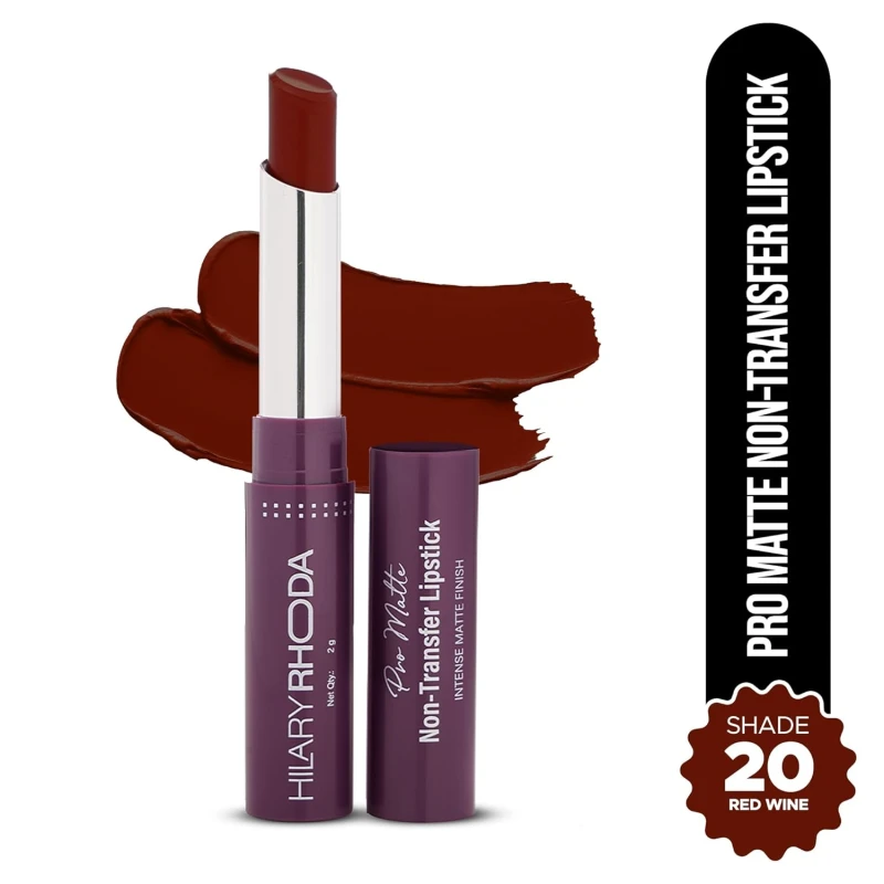 Hilary Rhoda Pro Matte Non-Transfer Lipstick | Waterproof & Smudge-Proof | 12-Hour Long Stay | 24 Shades Available | Highly Pigmented Matte Finish Lipstick | 2g - (Red Wine | Shade 20) Makeup