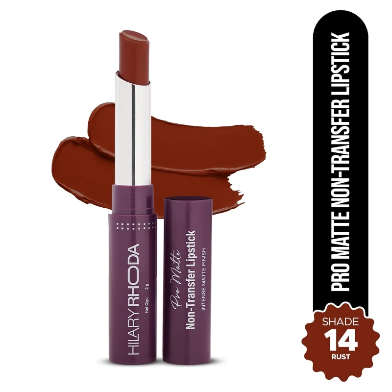 Hilary Rhoda Pro Matte Non-Transfer Lipstick | Waterproof & Smudge-Proof | 12-Hour Long Stay | 24 Shades Available | Highly Pigmented Matte Finish Lipstick | 2g - (Rust | Shade 14) Makeup
