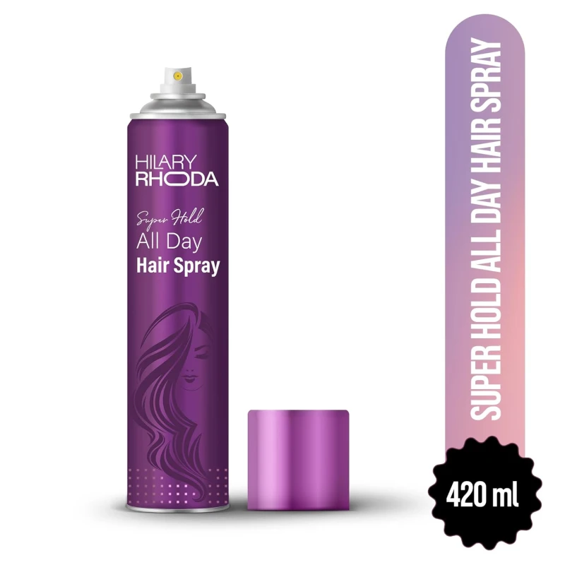 Hilary Rhoda Super Hold All Day Hair Spray | Lasts All Day Long & Ultra Strong Hold | No Residue & Sweat-Proof Hair Spray | 420ml (Pack of 1) Makeup