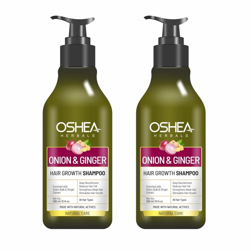 Oshea Herbals Natural Hair Growth Shampoo for Men & Women | Deep Nourishment, Promotes Hair Growth with Controlled Hairfall | Enriched with Onion Bulb & Ginger Extract - 300ml (Pack 0f 2) HAIR CARE