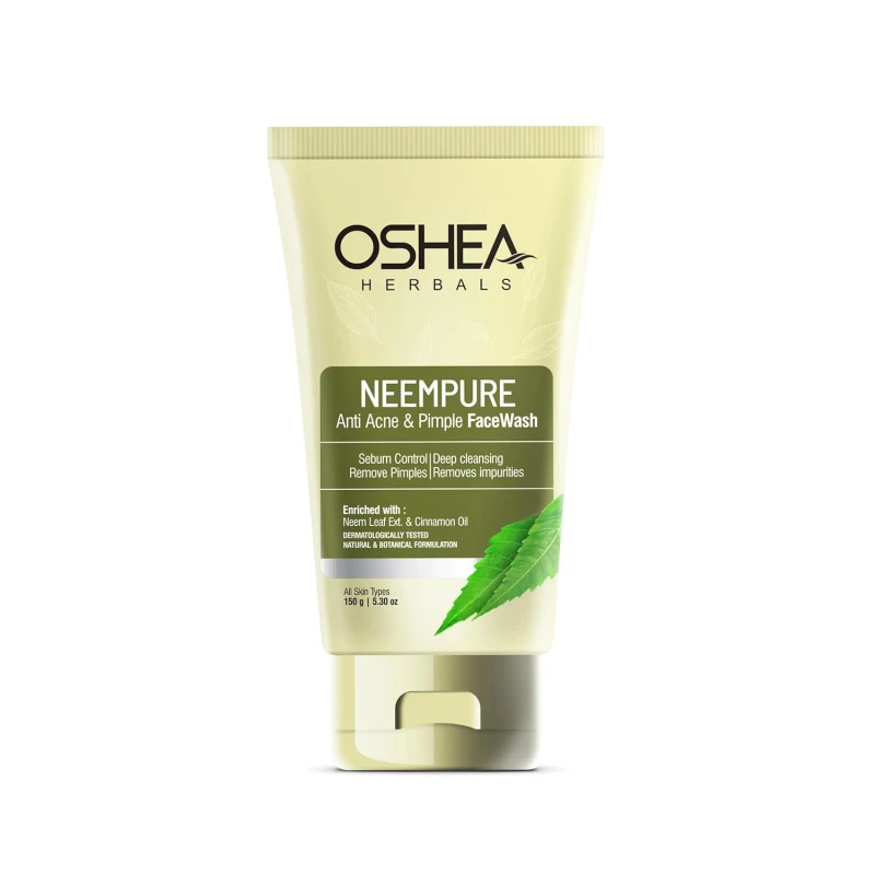 Oshea Herbals Neempure Anti Acne & Pimple Facewash for Women & Men | Controls Sebum with Deep Cleansing | Reduces Pimples & Blemish Free Clear Skin | Enriched with Neem Extract & Cinnamon Oil - 150g Skincare