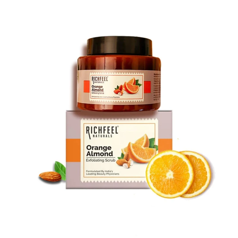Richfeel Orange Almond Scrub For Brightening & Revitalizing | Gentle Exfoliation | Removes Blackheads & Dead Skin Cells | Suitable for All Skin Types | 100 g Skincare