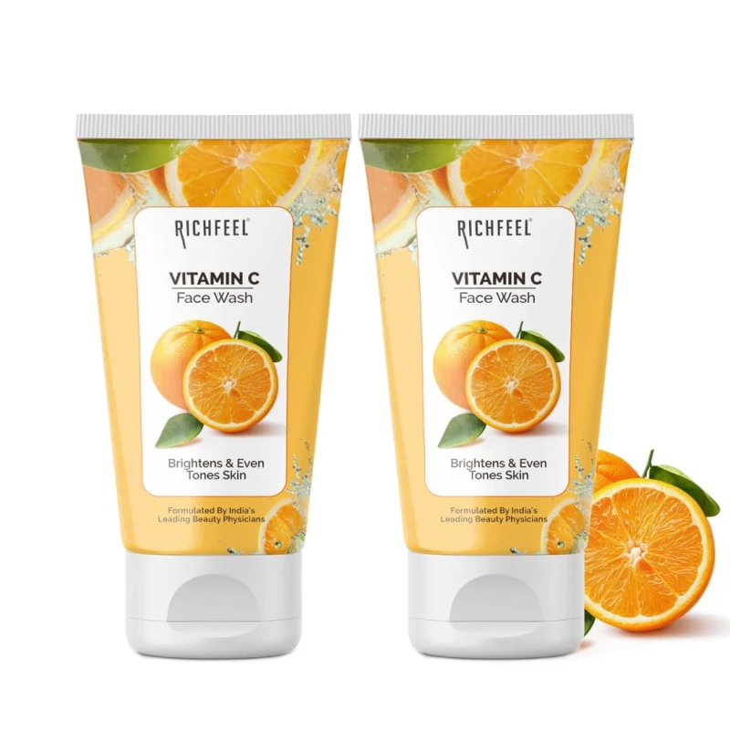 Richfeel Vitamin C Face Wash | 100gm | Antioxidant-Rich Cleanser for Radiant, Firm & Youthful Skin | Boosts Collagen & Fights Toxins | For All Skin Types (Pack of 2) Skincare