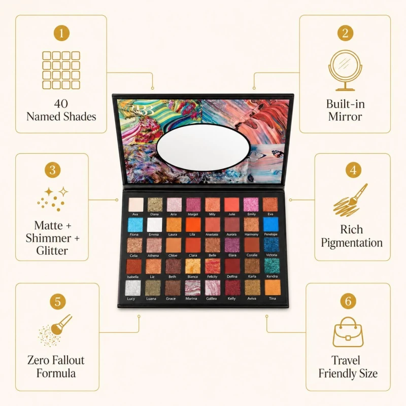 Beauty Berry 40 Fashion Eyeshadow Palette for Professional Makeup | 40 Highly Pigmented Matte, Shimmer &amp; Glitter Shades with Mirror | Long Lasting Eye Makeup Kit for Women thumbnail 5
