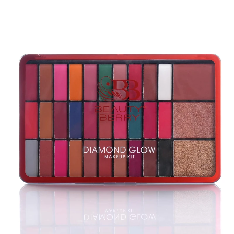Beauty Berry Diamond Glow Makeup and Eyeshadow Kit | 30 Highly Pigmented Matte Eyeshadows with 2 Highlighters and 1 Blusher | Easily Blendable &amp; Long Wearing Eyeshadow Palette (Shade - 01) thumbnail 4