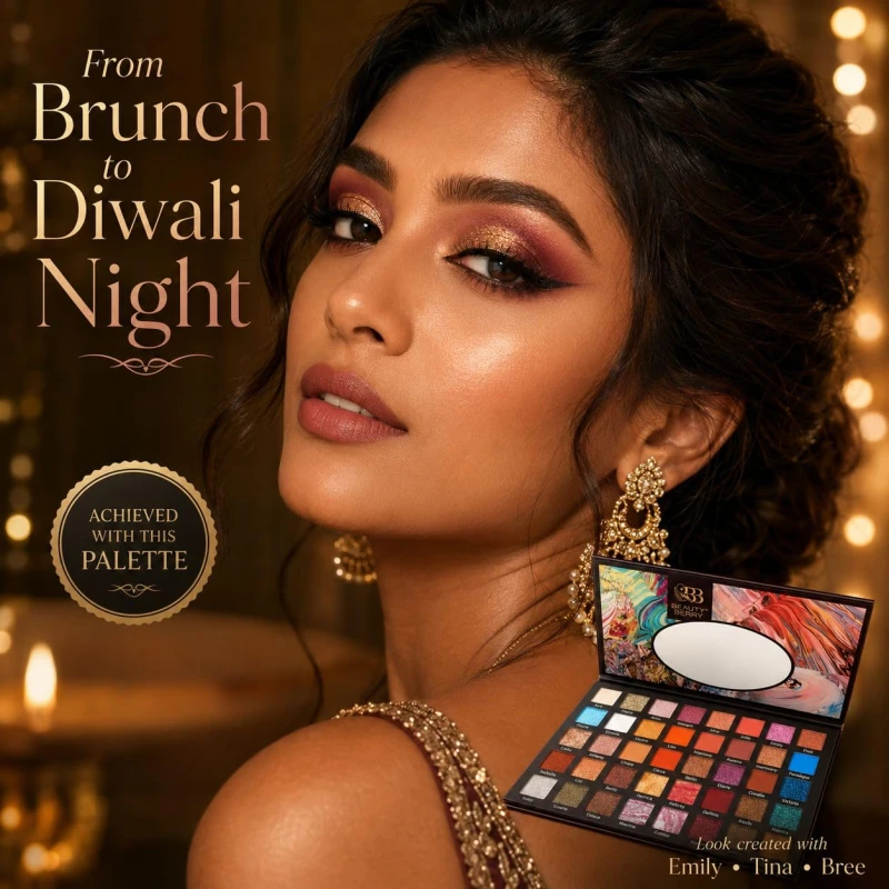Beauty Berry First Impression Eyeshadow Palette | Eyeshadow Palette with Mix of 32 Matte, Shimmer &amp; Glitter Shades | No Fallout, Highly Pigmented Eyeshadow Palette for Eye Makeup (Shade - 01) thumbnail 3