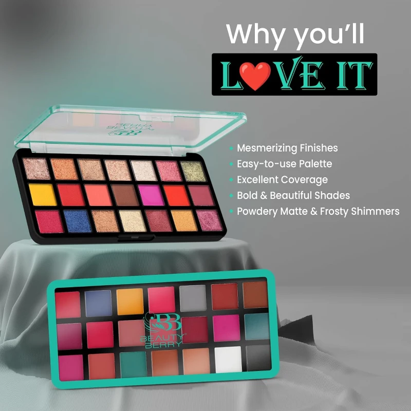 Beauty Berry Professional Eyeshadow Palette - Shade - 01, 21g | 21 Highly Pigmented &amp; Blendable Shades, Matte Eye Shadow Palette | Lightweight &amp; Long Wearing Eye Makeup Palette thumbnail 4