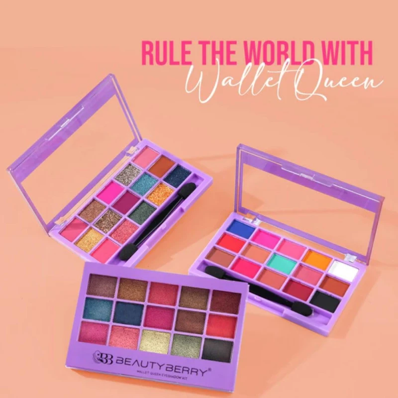 BeautyBerry Wallet Queen Eyeshadow Palette Kit – 15 Highly Pigmented Matte, Shimmer &amp; Glitter Shades, Travel-Friendly Makeup Palette &amp; Applicator Brush for Women (Shimmer) thumbnail 4