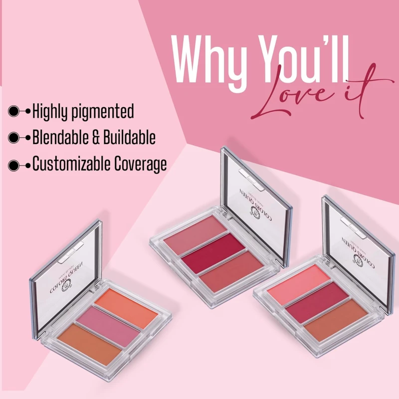 Colors Queen 3 Multicolor Maxi Blush | Lightweight Long Lasting Matte Blusher Palette | Highly Pigmented &amp; Blendable Shades, Silky Smooth Texture, Lightweight Blusher for Face Makeup (Shade - 01) thumbnail 4