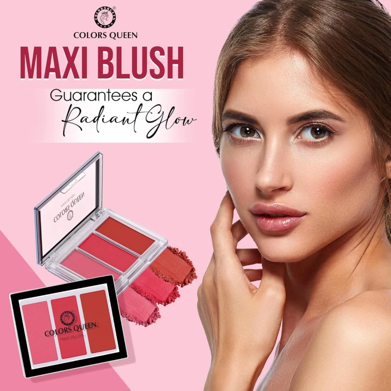 Colors Queen 3 Multicolor Maxi Blush | Lightweight Long Lasting Matte Blusher Palette | Highly Pigmented &amp; Blendable Shades, Silky Smooth Texture, Lightweight Blusher for Face Makeup (Shade - 02) thumbnail 2