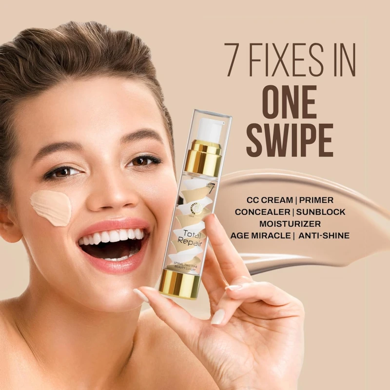 Colors Queen 7 in 1 Total Repair Liquid Foundation | Full Coverage, Oil Free Foundation Comes with Primer, Concealer, Moisturizer, CC Cream for Smooth and Radiant Skin | For Face Makeup (02 - Beige, 50g) thumbnail 2