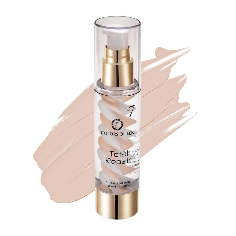 Colors Queen 7 in 1 Total Repair Liquid Foundation | Full Coverage, Oil Free Foundation Comes with Primer, Concealer, Moisturizer, CC Cream for Smooth and Radiant Skin | For Face Makeup (02 - Beige, 50g) thumbnail 7
