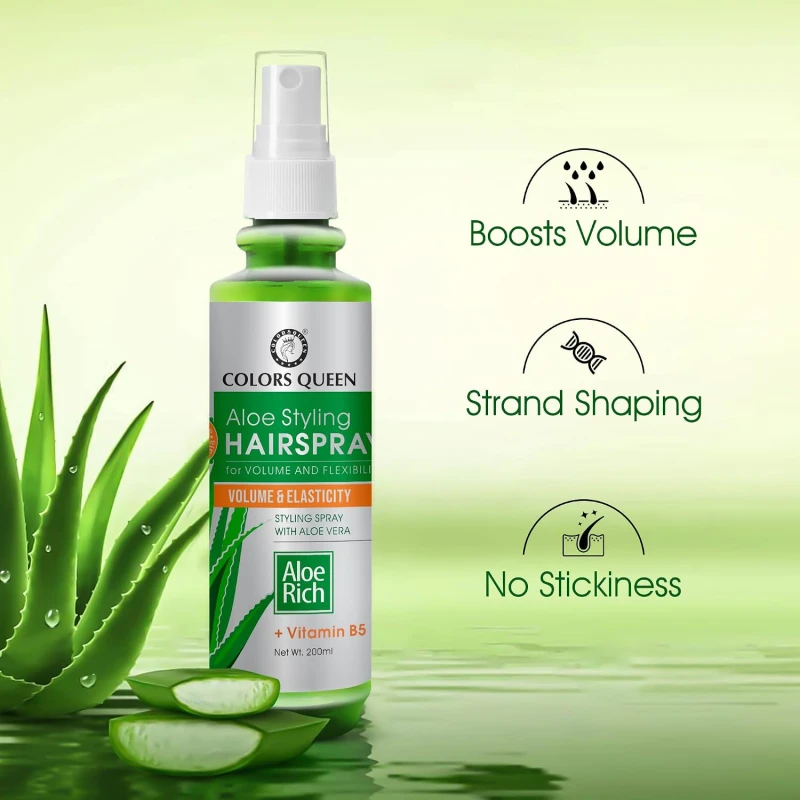 Colors Queen Aloe Styling Hair Spray – 200 ml | Non-Sticky, Hair Setting, Styling &amp; Volume Spray | Quick Hair Styling Spray for Men &amp; Women infused with Aloe Vera &amp; Vitamin B5 thumbnail 4