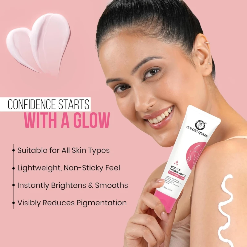 Colors Queen Body &amp; Private Parts Whitening Cream | Dermatologist Tested Retinol Cream for Dark Body Parts Like Neck, Ankles, Knuckles, Armpits, Thighs &amp; Elbows with Niacinamide and Hyaluronic Acid – 100g thumbnail 4