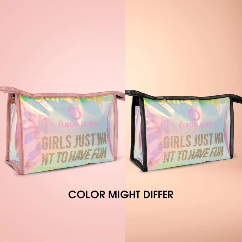 Colors Queen Girls Just Want to Have Fun Rainbow Makeup Pouch | Cosmetic Organizer Bag Waterproof Makeup Pouch for Women and Girl thumbnail 3