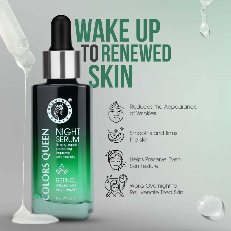 Colors Queen Retinol Night Serum – 30ml | Reduce Fine Lines &amp; Wrinkle, Anti-Ageing Night Face Serum | Niacinamide Face Serum for Younger Looking Skin thumbnail 3