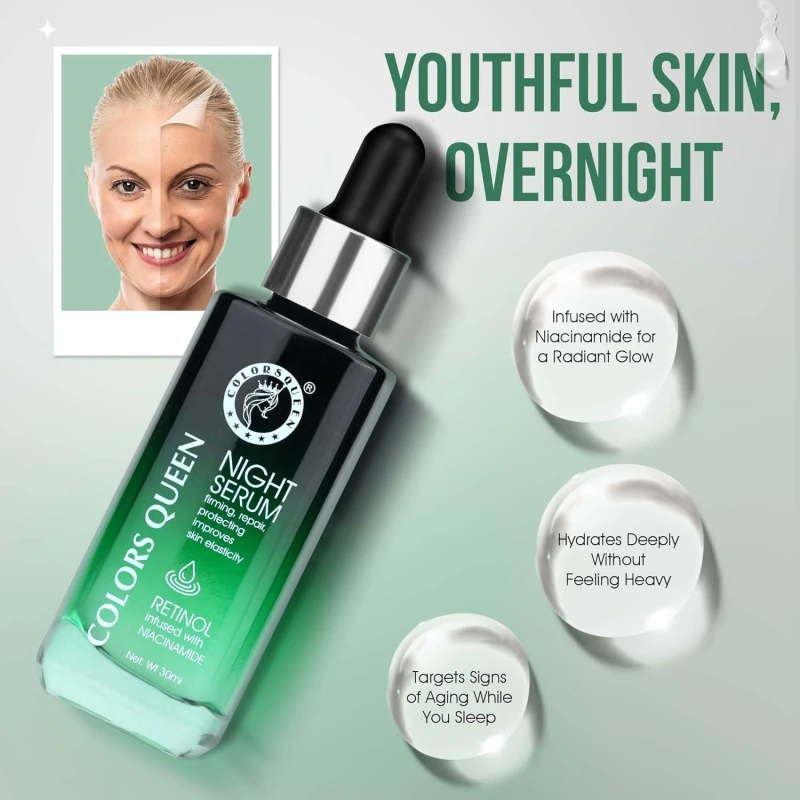 Colors Queen Retinol Night Serum – 30ml | Reduce Fine Lines &amp; Wrinkle, Anti-Ageing Night Face Serum | Niacinamide Face Serum for Younger Looking Skin thumbnail 4