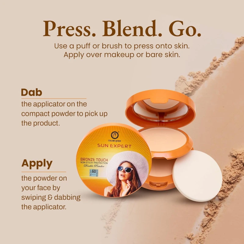 Colors Queen Sun Expert Compact Powder with SPF 60 UVA/UVB PA+++ | UV Protection, Oil Control, Easy to Blend Matte Finish, Long Wearing &amp; Lightweight Compact Powder (03 - Honey, 15g) thumbnail 5
