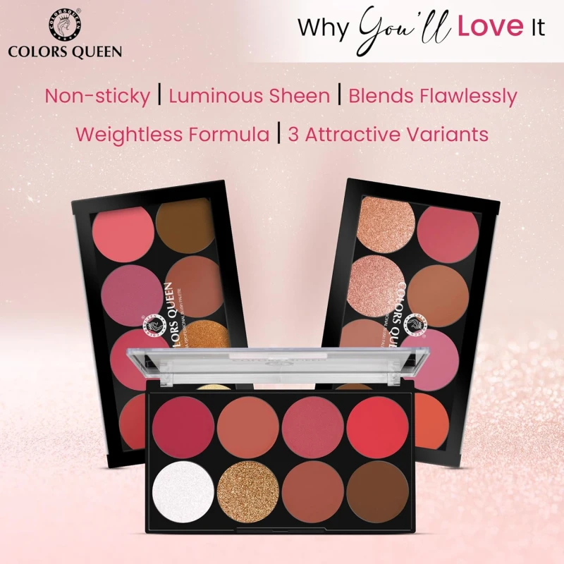 Colors Queen Ultra Professional Blush Palette with Shimmer Highlighters and Contour | Highly Pigmented &amp; Easy to Blendable Shades | Lightweight Blush and Highlighter Palette (Shade - 01) thumbnail 5