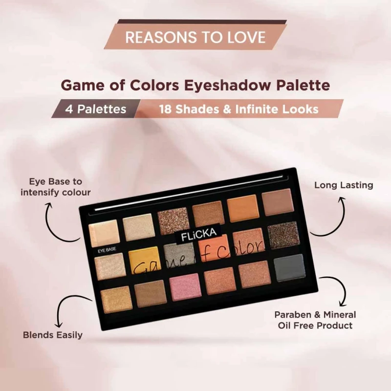 FLiCKA Game Of Colors Makeup Eyeshadow Palette| Matte &amp; Shimmery Finish, Smudge Proof, Crease Proof &amp; Smear Proof| Highly Pigmented &amp; Easy To Blend, 02 On Demand, 18g thumbnail 5