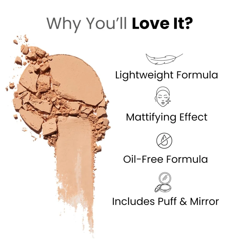 FLiCKA Tomato Compact Powder For Oil-Free, Matte Finish, Lightweight, Lasts up-to 8hrs | Enriched with SPF, Suitable For All Skin Types| 04 Walnut, 9g thumbnail 4